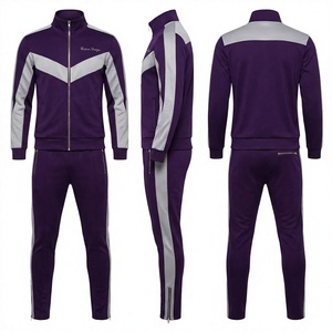 <b>Purple</b> Tracksuit Set Full Zip Stand Collar Sporty Style Color Blocking Side Pockets Regular Fit Autumn Season Unisex Adult - Product Image 1