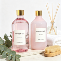 Bouteille diffuseur d'arômes en plastique PET transparent rose de 500 ml, rechargeable, avec bouchon à vis et design sérigraphié pour hydrolat