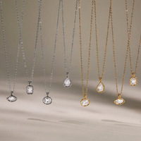 Collier en acier titane inaltérable avec zircon incrusté, design à bords côtelés, luxe léger, accessoires de mode, vente en gros