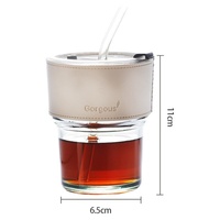 Gobelet en verre de 13 oz, anti-fuite, avec couvercle à paille, à parois épaisses, réutilisable, transparent, compatible lave-vaisselle, pour café glacé, thé et jus