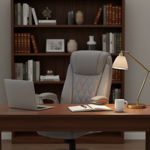 Chaise de bureau grise à dossier haut en PU avec accoudoirs réglables et design à bascule pour le confort à domicile et au bureau - Product Image 2