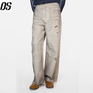 ผู้ผลิตกางเกงผู้ชาย กางเกงยีนส์สีน้ำตาลอ่อนแบบ OEM ทรงหลวม ขากว้าง ลุคทำสีซีดแบบ Dirty Wash คุณภาพดี - Product Image 2