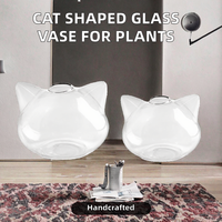 Vase en verre soufflé à la main, design moderne, transparent, en forme de chat, pour plantes hydroponiques, fleurs, terrarium, pot de décoration de table, Félicitations
