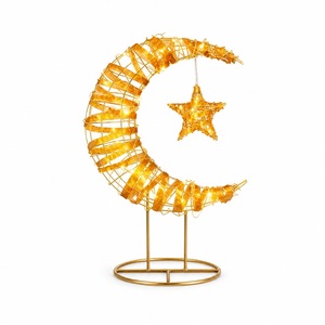 Lampe <span class=keywords><strong>LED</strong></span> Chaude en Forme de Croissant de Lune et Étoile pour l'Aïd du Ramadan, Petite, en Bois Tressé avec <span class=keywords><strong>Ruban</strong></span> Ambré, Réutilisable, Durable, à Piles AA, Décoration Lumineuse Féerique - Product Image 6