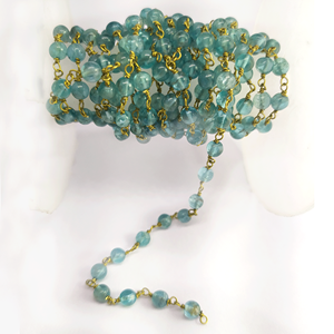 Natural Apatite Blue Smooth Round Balls Brass Wire Wrapped Handmade <b>Rosary</b> Chain Johariz - Product Image 3