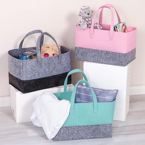 Grand panier de rangement en feutre avec poignées, organisateur de jouets moderne bicolore <span class=keywords><strong>pour</strong></span> salon, sac fourre-tout décoratif en feutre <span class=keywords><strong>pour</strong></span> la décoration intérieure - Product Image 1