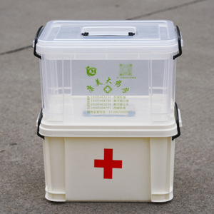 Caja de plástico para medicamentos, botiquín de primeros auxilios portátil de doble capa con 10 rejillas para uso doméstico, color blanco marfil transparente - Product Image 3