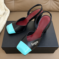 Escarpins slingback à bout carré pour femme, en cuir verni color block, à bout pointu, à talon haut, chaussures de ville élégantes pour le bureau et les soirées, vente en gros