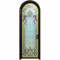 Porte intérieure sur mesure à double arche en verre teinté et panneaux blancs avec poignée en laiton pour villa et hôtel