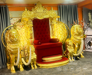 Deluxe trono del re in legno intagliato a mano con 4 teste di leone d'oro sedile del trono <span class=keywords><strong>della</strong></span> <span class=keywords><strong>regina</strong></span> in legno massello per l'arredamento del soggiorno - Product Image 2