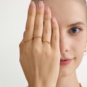 Heart Chain <b>Ring</b> 18K Gold Stainless Steel Unisex Jewelry Gift Fashion <b>Rings</b> - Product Image 2