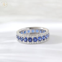 Bague de mariage personnalisée en diamant bleu cultivé en laboratoire avec options de couleur, en argent sterling 925, coupe ronde, pavé de diamants, style éternité
