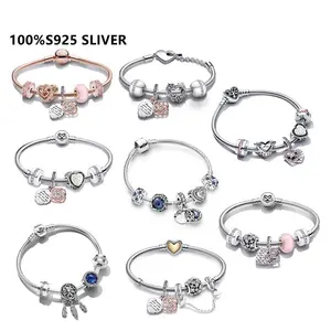 The New Original High Quality 925 Sterling Silver Rose Gold Charm Bracelet Set Fits With Logo Exquisite Fashion Gift