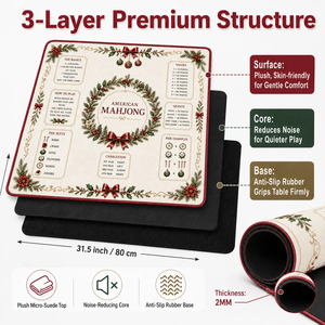 Luxury Crimson Red Christmas Wreath Mahjong Table Mat Noise Reduction Neoprene Game Play Mat with Travel Bag for Gifts - Product Image 6