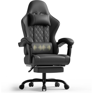 <span class=keywords><strong>Fauteuil</strong></span> de jeu confortable en mousse haute densité, chaise de bureau à roulettes durable, capacité de charge de 150 kg, noir, avec fonction massage et repose-pieds - Product Image 1