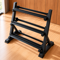Support de Rangement Commercial pour Haltères à 3 Niveaux Réglables en Acier Robuste pour Équipement de Fitness en Salle de Sport