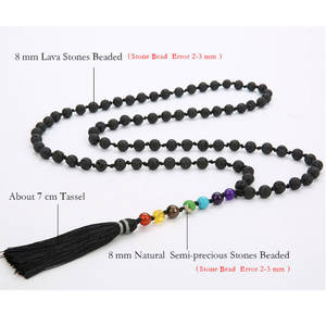 Collier <span class=keywords><strong>mala</strong></span> tibétain naturel, avec perles incrustées, chakras, style indien, collection 108 - Product Image 2