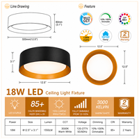 Plafonnier LED moderne Worbest 15 pouces, CCT changeable, certifié ETL/cETL, pour salon et chambre, CRI 80, construction en acier et plastique