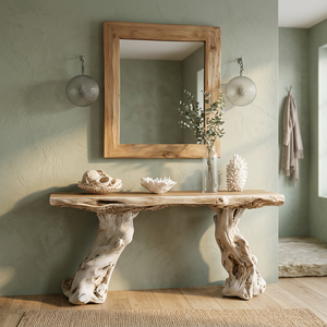 Coastal Driftwood Rectangle Console <b>Table</b> Rustic Entryway Sofa <b>Table</b> Natural Live Edge Tabletop Installation Living Room <b>Hallway</b> - Product Image 3
