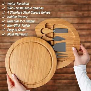 Tabla de Quesos Redonda de Bambú Personalizada con Cajones, Tabla de Charcutería, Plato para Servir, Juego de Cuchillos para Servir - Product Image 4