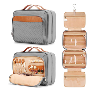 Elegant Hanging <b>Travel</b> Makeup and Jewelry Organizer <b>Toiletry</b> <b>Bag</b> for Women with 3 Spacious Compartments - Product Image 5
