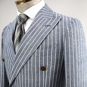 Traje <span class=keywords><strong>de</strong></span> rayas <span class=keywords><strong>de</strong></span> estilo primavera 2021, traje <span class=keywords><strong>de</strong></span> doble botonadura, tela <span class=keywords><strong>de</strong></span> algodón y lino, traje <span class=keywords><strong>de</strong></span> <span class=keywords><strong>hombre</strong></span> ajustado hecho a medida - Product Image 2