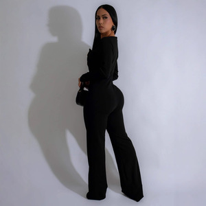 <span class=keywords><strong>Tuta</strong></span> sportiva Casual elegante da <span class=keywords><strong>donna</strong></span> con <span class=keywords><strong>maniche</strong></span> <span class=keywords><strong>lunghe</strong></span> larghi bottoni larghi Body rosso e nero tute in tinta unita alla moda - Product Image 2