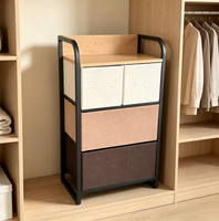 Commode industrielle à 4 tiroirs avec plateau en bois, tour de rangement à structure métallique, commode en tissu pour salon, meuble d'organisation