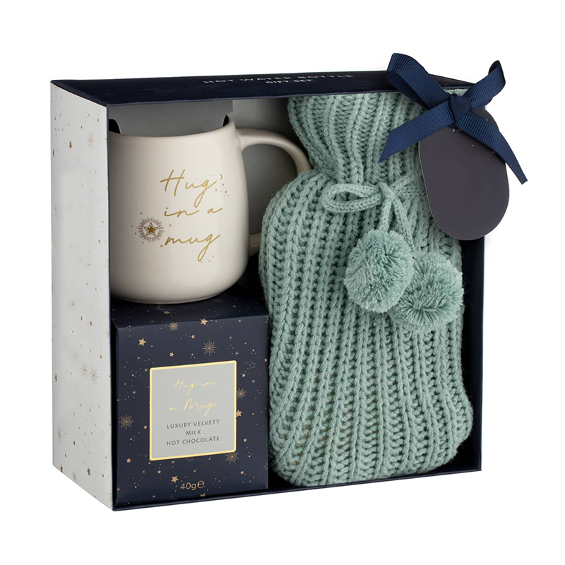 high quality colorful rubber hot water bottle bag with knitted cover and cup gift set