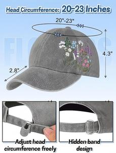 Cappello da Baseball Unisex in Cotone Traspirante a 6 Pannelli, Grigio Chiaro Vintage con Ricamo Floreale, Stile Dad Hat alla Moda - Product Image 3