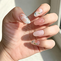 24 faux ongles à presser, motif floral ombré, forme amande, rose translucide et nude, faciles à poser
