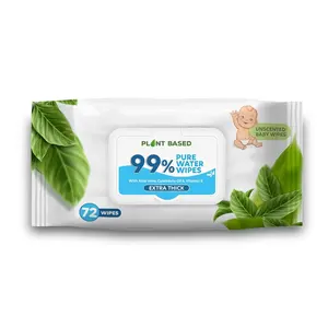 Vente en gros de haute qualité à base de plantes mouchoirs jetables en tissu humide nettoyage eau pure lingettes pour bébé