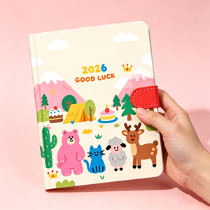 notebook Imitation Leather Cover Cute Animal Design Good Luck Theme Hardcover Sewing Binding Digital Printing - Product Image 2
