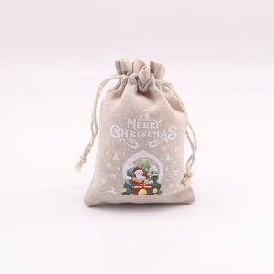 Sacs cadeaux de Noël vierges en toile de coton avec cordon de serrage, petits sacs à cordon avec logo - Product Image 5
