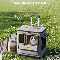 Chariot de transport pliable pour animaux de compagnie avec roues, fenêtre en maille respirante, multiples poches de rangement, grand espace, bagage de voyage pour chat