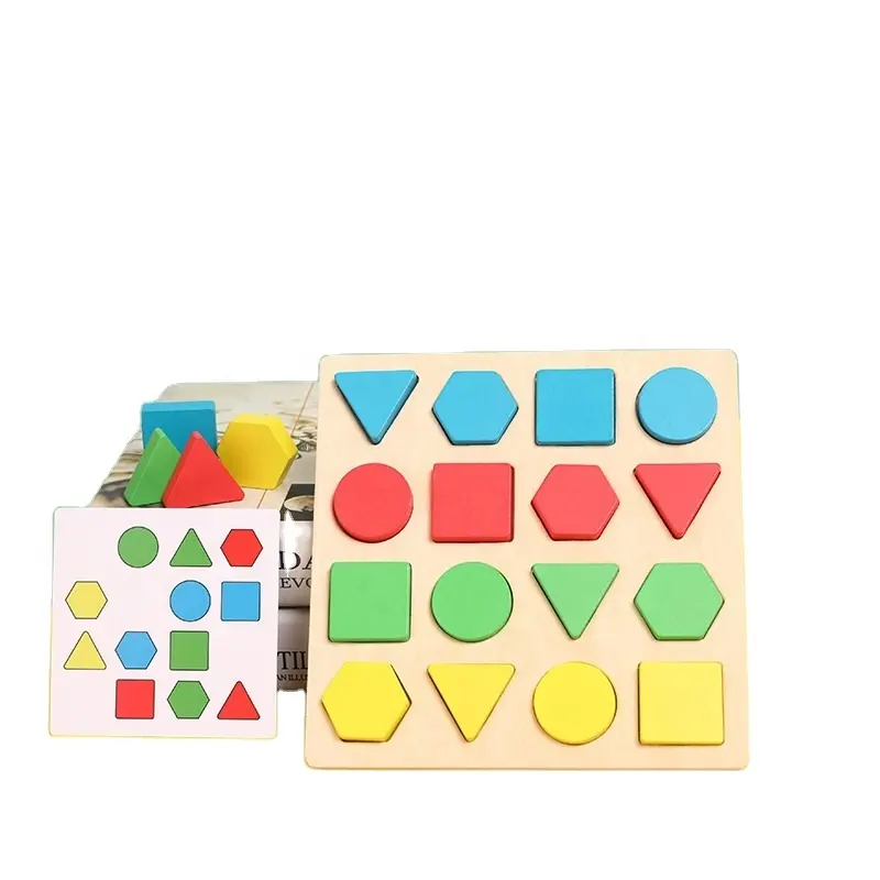 Forma educativa di riconoscimento del colore giocattoli Puzzle di battaglia geometrico gioco educativo per bambini legno Puzzle per bambini