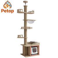 Structure d'escalade double pour chat de luxe moderne, 4 niveaux, en bois, hauteur 2,8 m, toutes saisons, fournitures pour animaux de compagnie