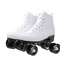 Patins à roulettes d'extérieur Quad Blancs avec roues en PU, chaussures de patinage en cuir à double rangée, à lacets, 4 roues