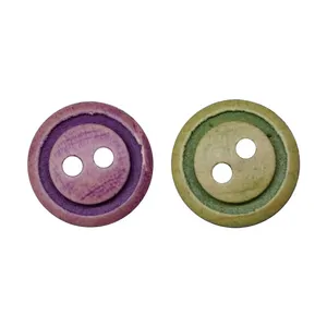 热卖20L复古绿色和紫色2孔木制纽扣，可定制颜色和尺寸，适用于棉麻衬衫