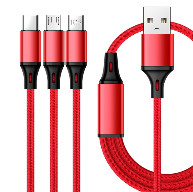 3 in 1 Eco-Friendly Nylon Braided Charging Cable for Power Bank Mobile Phone & Tablet with Micro USB