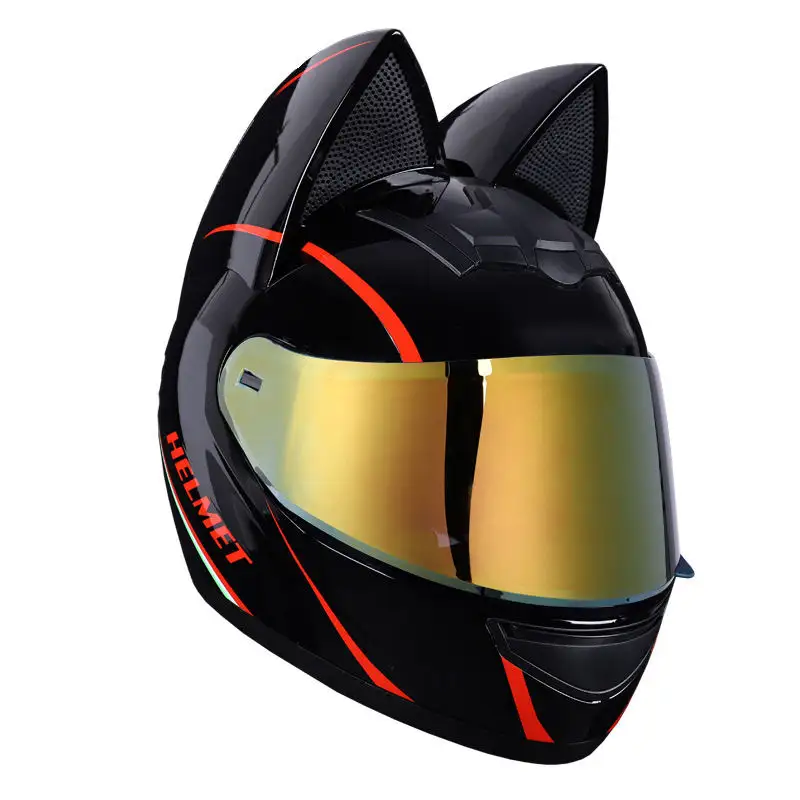 Mujer Cool CAT Cascos Motocross Racing Riding Food Delivery Casco de motocicleta de cara completa con micrófono de intercomunicación