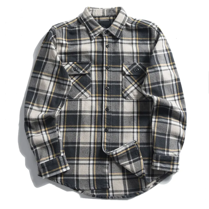 Wholesale Men Fleece Flannel Shirts Long Sleeve Button Up Shirt Custom Logo 100% Cotton Classic Fit Plaid Flannel Shirts