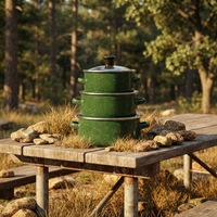 Lot de 5 casseroles et marmites classiques modernes à double poignée, en émail, avec couvercle en verre et fond en fonte, compatibles gaz et induction, vente en gros