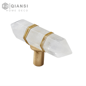Qiansi HK0104 黄铜天然水晶现代卧室梳妆台橱柜拉手，适用于厨房橱柜门抽屉拉手，易于使用 - Product Image 6