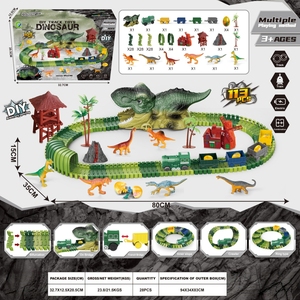 Jouets de construction de circuit de dinosaures DIY avec tunnel, 173 pièces, ensemble de train électrique, kit de construction ferroviaire STEM, cadeau de Noël en gros pour enfants - Product Image 5