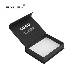 Kotak hadiah magnetik dapat dilipat kardus tutup Magnet kemasan kertas hitam lipat kaku mewah cetak kustom dengan Logo