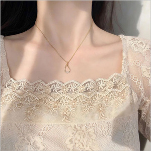 Teardrop Hollow Diamond Necklace Gold Pave Setting Collarbone Chain Pendant For Women Gift Jewelry - Product Image 4