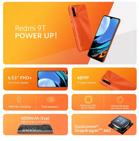 Global Version Xiaomi Redmi 9T Smartphone Snapdragon 662 6000mAh Battery hk in stock