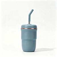 Gobelet isotherme classique 320 ml avec couvercle anti-poussière pour paille, large ouverture, en acier inoxydable 304, portable, écologique, pour usage extérieur