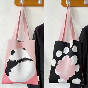 Mode décontractée pour femmes Angry Panda sac fourre-tout tricoté grande capacité Double face sac à main - Product Image 3